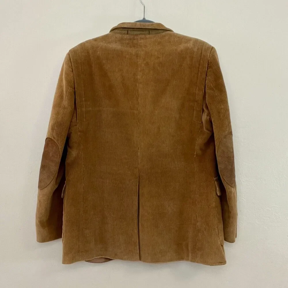 VTG 70s Richman Brothers Tan Corduroy Blazer Ivy League Suede Elbow Patches 40S